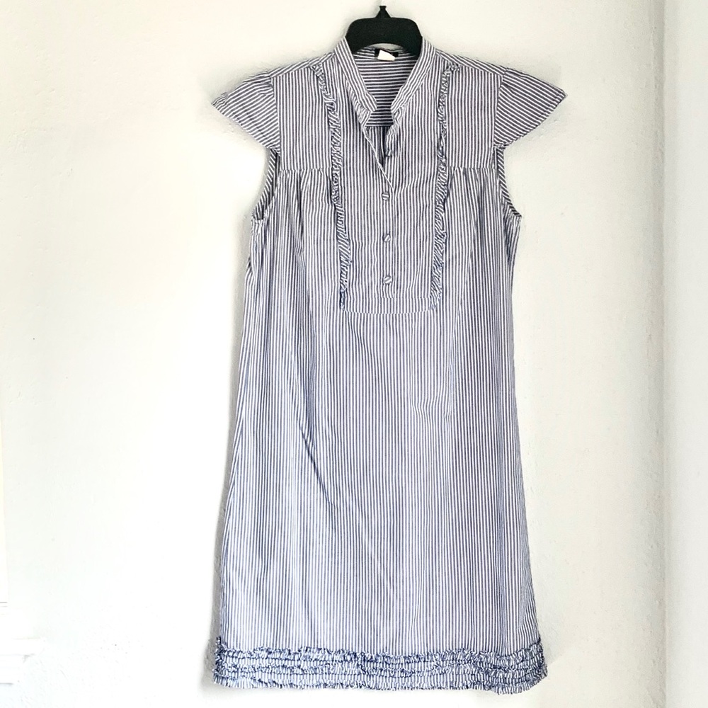 J Crew Blue and White Striped Cotton Dress